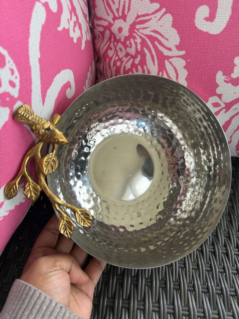 Hammered Silver Serving Set with Gold Leaf Accents - Elegant Home Dining